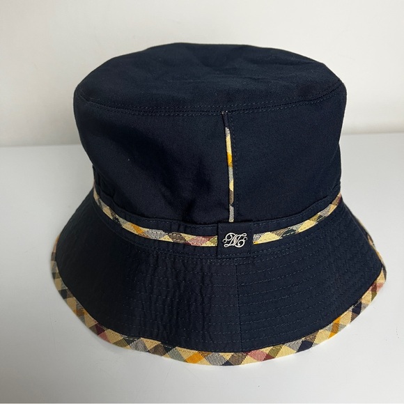 DAKS London Reversible Bucket Hat Navy Tan Check Plaid Classic Luxury - Picture 4 of 5